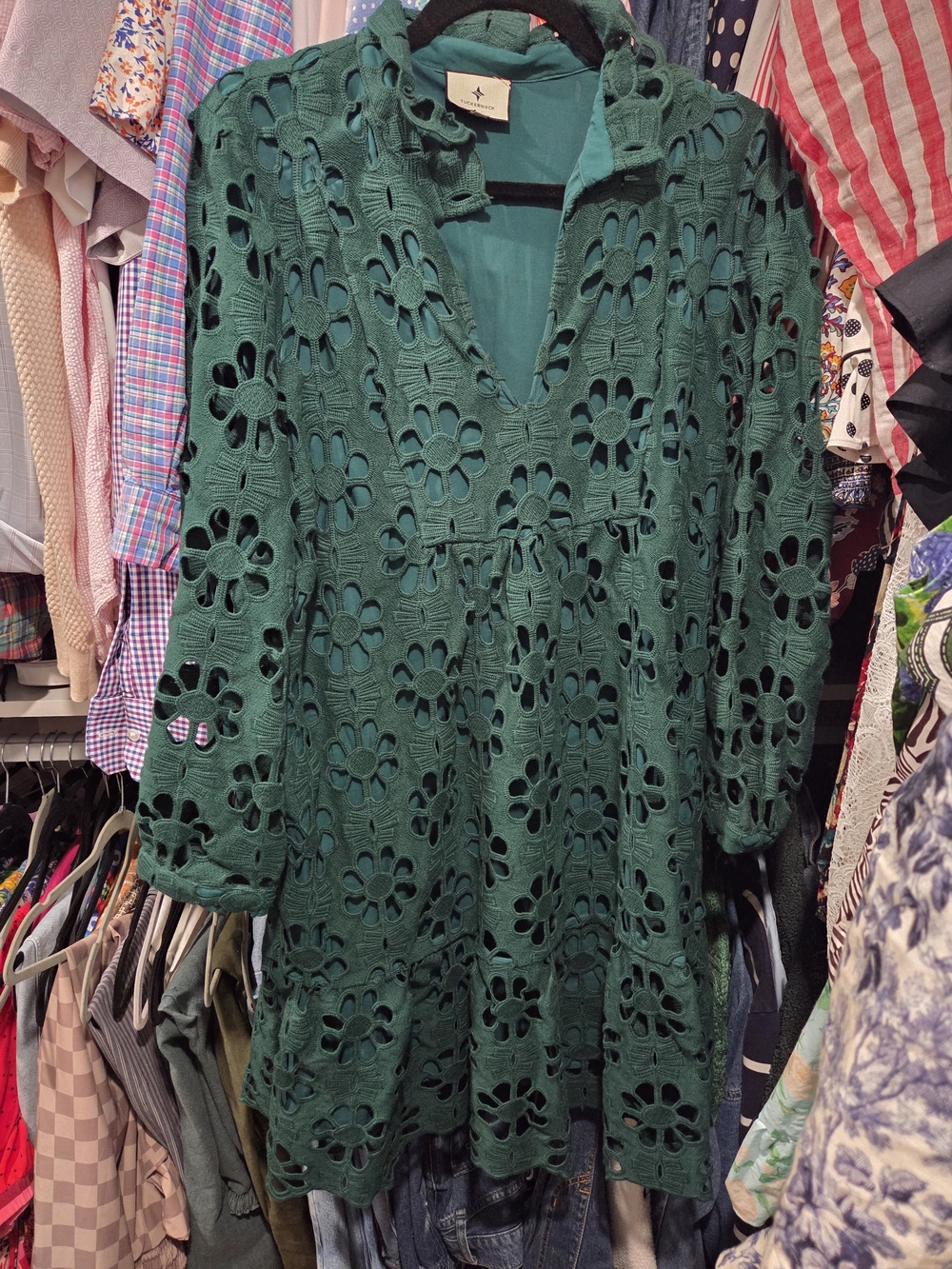 Tuckernuck Emerald Green Floral Cutout Long Sleeve Dress